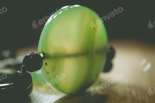 Preview: Large Polished Beads Of Beautiful Translucent Green Agate Gemstone, Macro