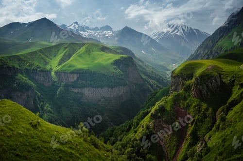 Preview: Caucasian Mountain Ranges And Valleys At Gudauri, Georgia. Summer Day On The Military-Georgian