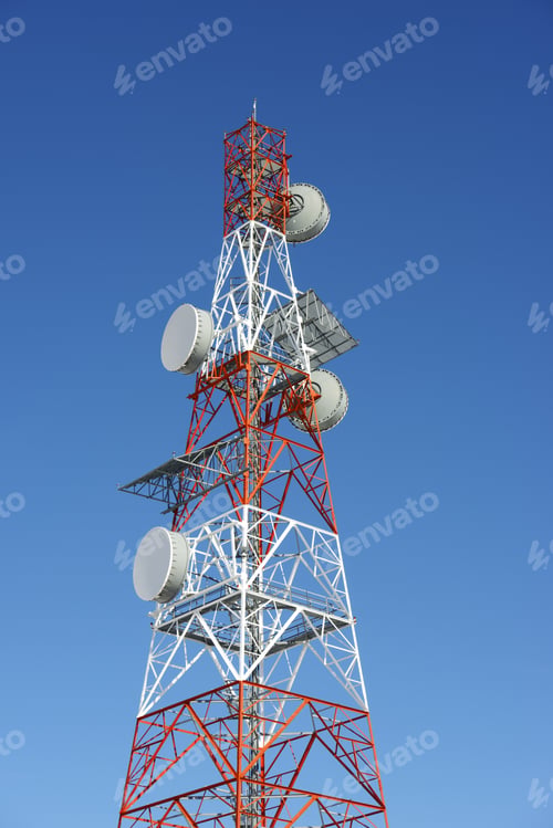 Preview: Telecommunications Tower With Clear Blue Sky.