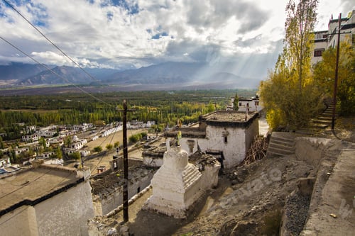 Preview: Aerial View From The Thiksey Monastery Viewpoint On Surrounding Himalaya Mountains And Villages In