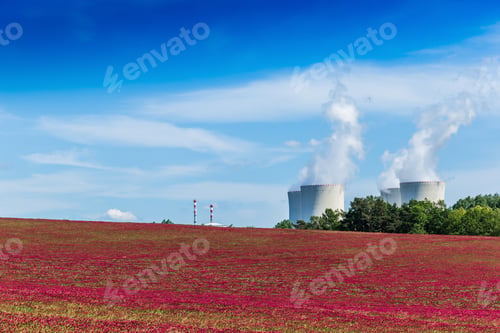 Preview: Nuclear Power Plant Near Village Temelin And Clover Field In Czech Republic. Europe.
