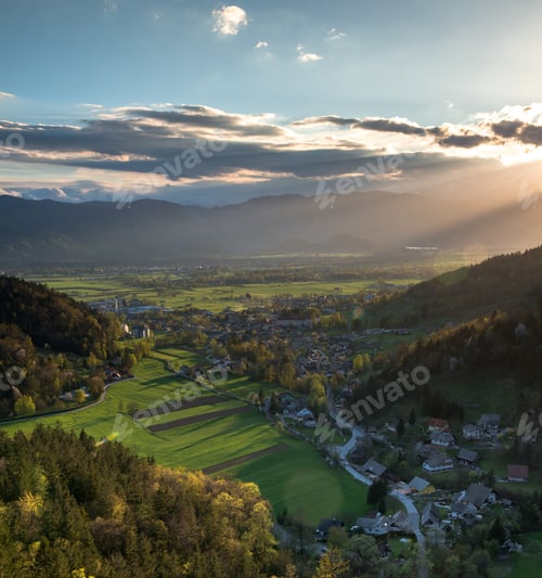 Preview: Sunset Over The Fields And Villages In Spring Time