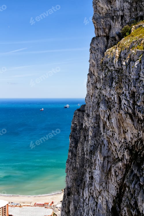 Preview: Aerial View Of Top Of Gibraltar Rock, In Upper Rock Natural Reserve: On The Left Gibraltar Town And