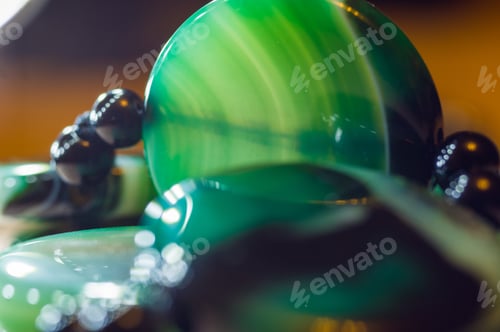 Preview: Large Polished Beads Of Beautiful Translucent Green Agate Gemstone, Macro
