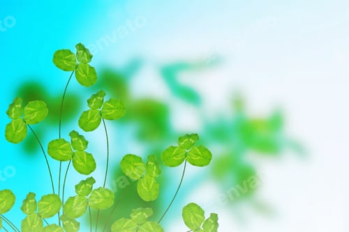 Preview: Green Clover Leaves On A Background Summer Landscape. St.Patrick 'S Day.