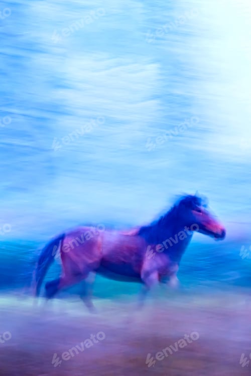 Preview: Running Wild Horses. Motion Blur Background. Abstract Nature And Animals Photos.
