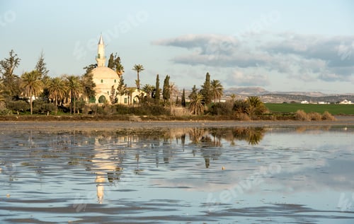 Preview: Hala Sultan Tekke Muslim Shrine Mosque Reflected On The Salt Lake Of Larnaca In Cyprus