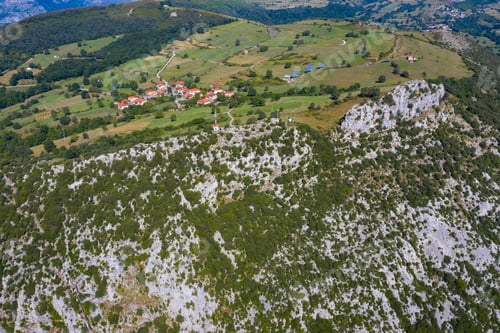 Preview: Aerial View Of Aja Village And Countryside Surrounding In Soba Valley Within Pasiegos Valleys Of