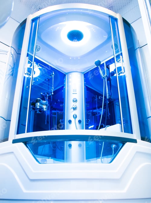 Visualização: Caixa de chuveiro moderna com controle Eletrônico e portas deslizantes de vidro