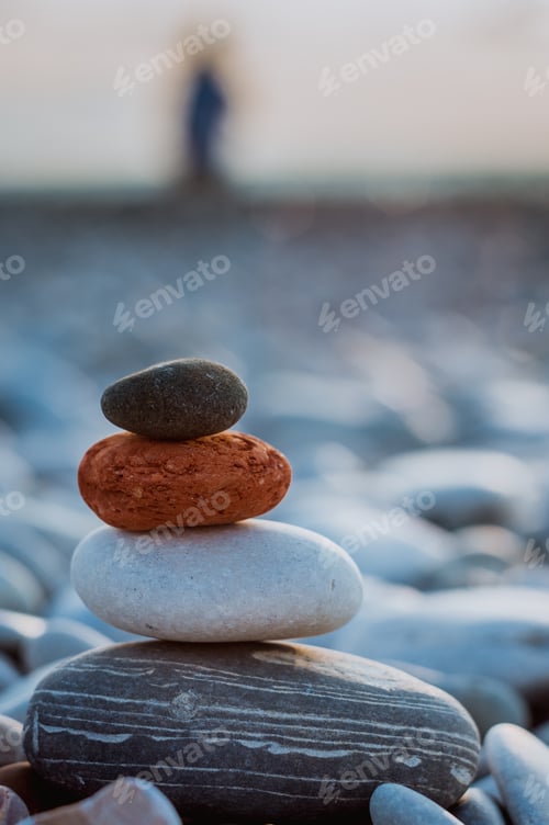 Preview: Stack Of Zen Stones On Pebble Beach