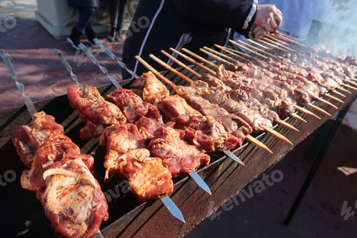 Preview: Meat Kebabs Are Fried On The Street.