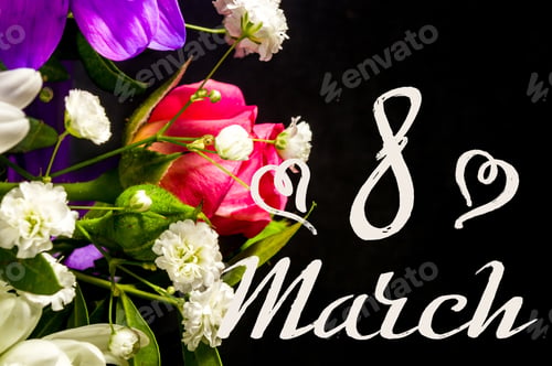 Preview: Holiday Card - Beautiful Gift Bouquet Of Various Colorful Decorative Summer Flowers, Holiday