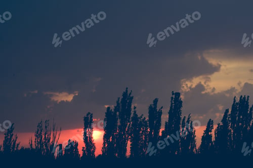 Preview: Landscape With Dramatic Light - Beautiful Golden Sunset With Saturated Sky And Clouds.