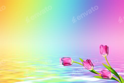 Preview: Bright And Colorful Flowers Tulips On The Background Of Spring Landscape.