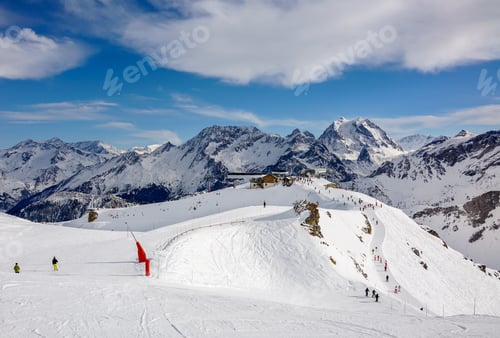 Preview: Skiers And Snowboarders On The Slopes In Courchevel Winter Resort, France.