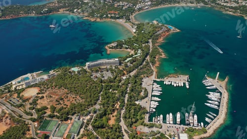 Preview: Aerial Drone Photo Of Famous Luxurious Lemos Peninsula In Vouliagemeni Area With Iconic Celebrity