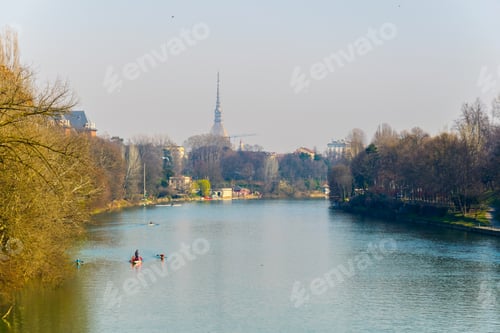 Preview: View Of The Parco Del Valentino With Po River, Mole Antonelliana And Cityscape Of Torino At