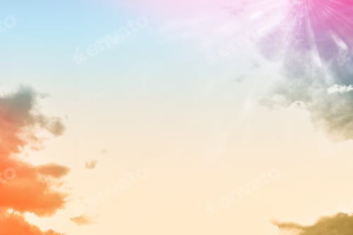 Preview: Blurred Background. Blue And Bright Sky With Fluffy Clouds.