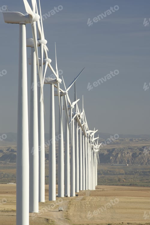 Preview: Group Of Aligned Windmills In Spain