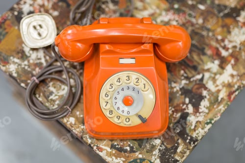 Preview: Antique Vintage Analog Orange Phone, Communication Concept Theme.