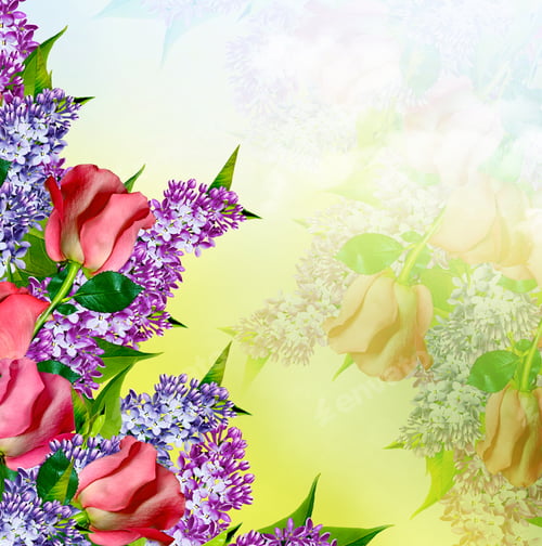 Vista previa: The Buds Of Flowers Roses. Holiday Card. Lilac