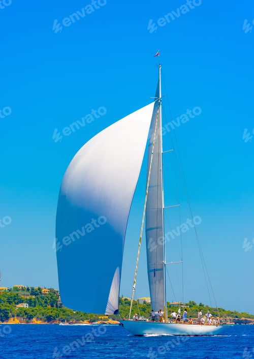 Preview: Classic Wooden Sailing Boat In A Race, Spetses Island In Greece