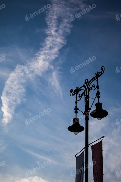 Preview: Silhouettes Of Towers And Architectural Parts With Blue Sky And White Clouds In Sibiu, Romania
