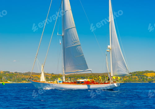 Preview: Classic Wooden Sailing Boat In A Race, Spetses Island In Greece