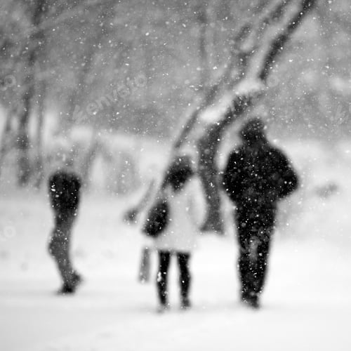 Preview: Snowing Landscape In The Park With People Passing By