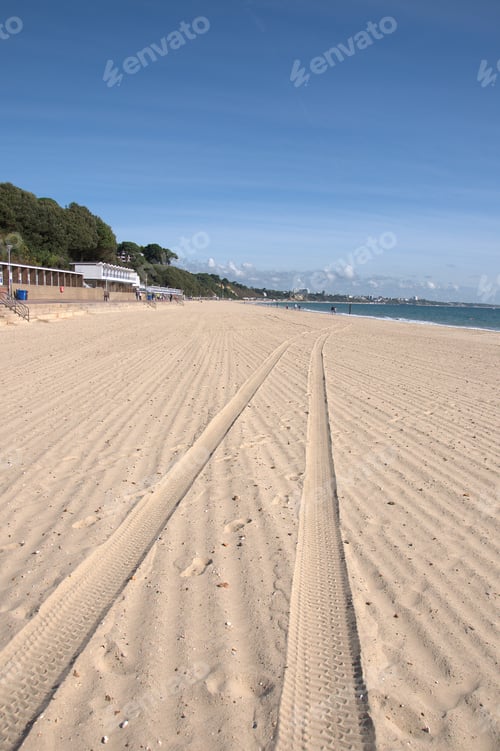 Preview: Tracks In The Sand Along Bournemouth Beach, Dorset, England.