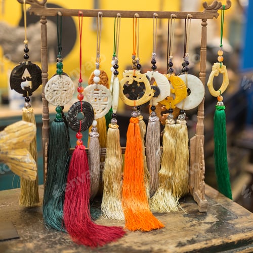 Preview: Vintage Asian Manufacture Keychain With Colored Tufts.