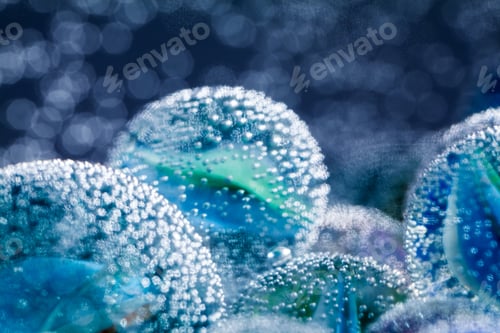Preview: Abstract Underwater Composition With Colorful Glass Balls, Bubbles And Light