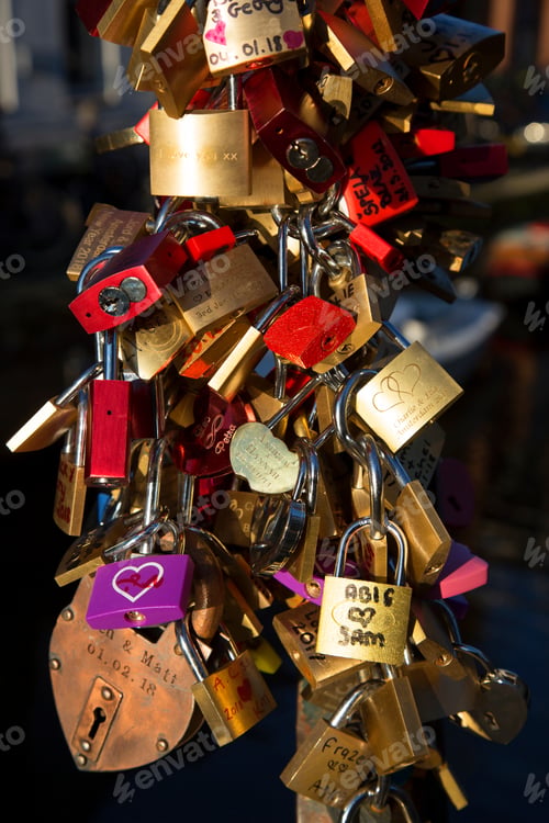 Preview: Lovers Attaching A Love Lock With Date And Name Written On It, Onto A Bridge To Remember Their Love