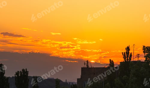 Preview: Landscape With Dramatic Light - Beautiful Golden Sunset With Saturated Sky And Clouds.