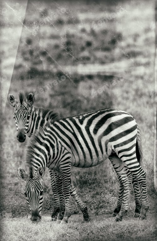 Preview: Vintage Style Black And White Image Of Zebras In The Serengeti National Park, Tanzania
