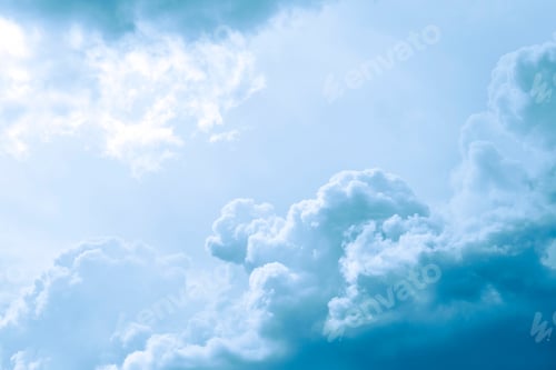 Preview: Blurred Background. Blue Sky And White Fluffy Clouds.
