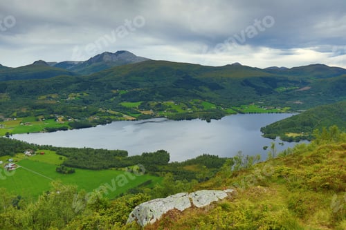 Preview: Lake In Sunnmore, Norway - Engsetdalsvatnet. Norway Landscape With Blaskjerdingen Prominent