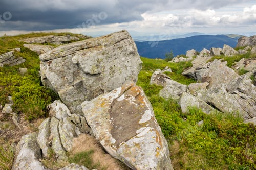Preview: White Sharp Stones And Boulders On The Hillside On Top Of Mountain Range