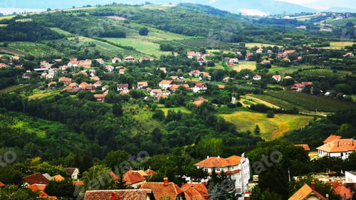 Preview: Summer View Of Green Land With Fields And Gardens