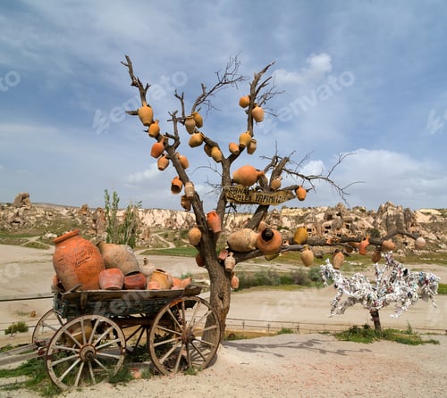 Preview: Landscape Old Cart With Ceramic Jugs Goreme, Cappadocia, Turkey