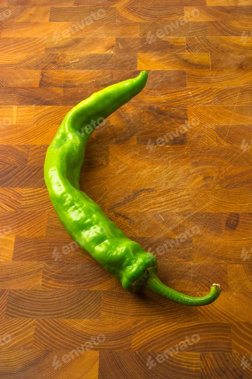 Preview: Cayenne Green Pepper On Wooden Background, Still-Life