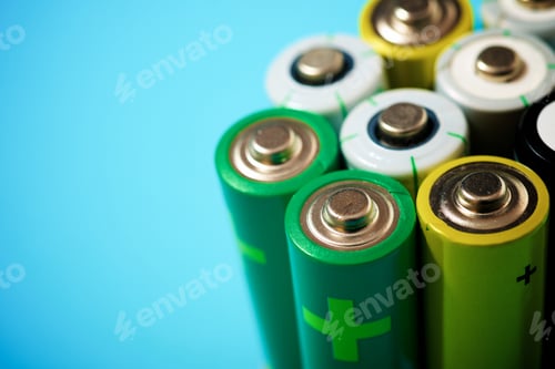 Preview: Small Batteries On A Blue Table.