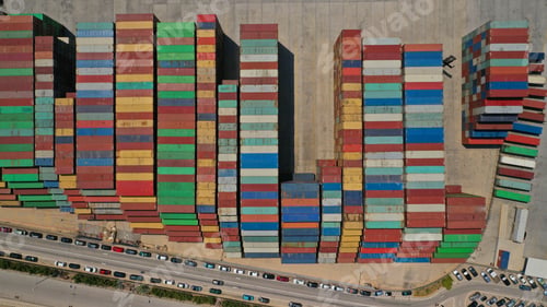 Preview: Aerial Drone Top Down Photo Of Industrial Colourful Container Terminal Transport Centre
