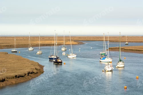Preview: Small Boats At Low Tide At Wells Next The Sea, Norfolk, Uk