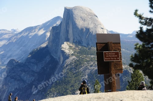 Preview: Hikers Teaming Up A Glacier Point, With Half Dome In The Background. Yosemite National Park, Ca.