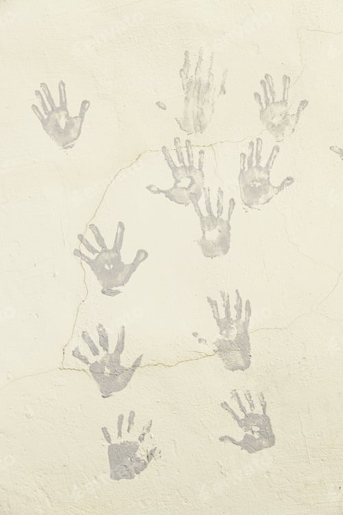Preview: Hand Painted On A Wall, Detail Of A Wall Decorated With Hands