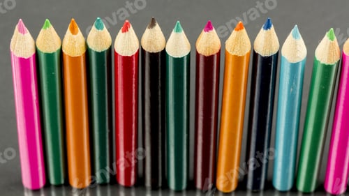 Preview: Group Of Sharp Colored Pencils With Reflexions On Dark Background