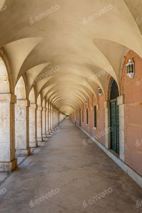 Preview: Covered Arcade Of Royal Palace At Aranjuez Behind Fence, Spain