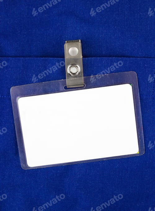 Preview: Blank Badge On The Blue Shirt Pocket Closeup