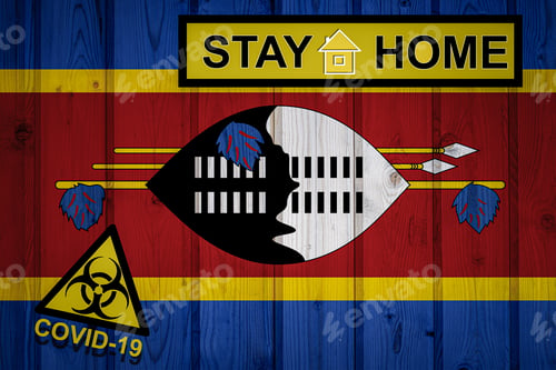 Preview: Flag Of The Eswatini In Original Proportions. Quarantine And Isolation - Stay At Home. Flag With